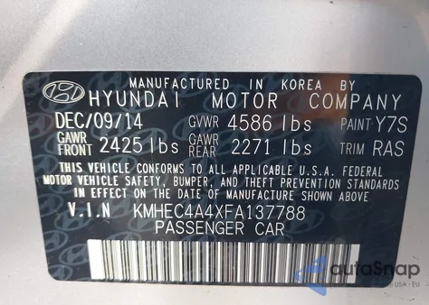 2015 Hyundai Sonata Hybrid z USA, uszkodzony, nr VIN KMHEC4A4XFA137788